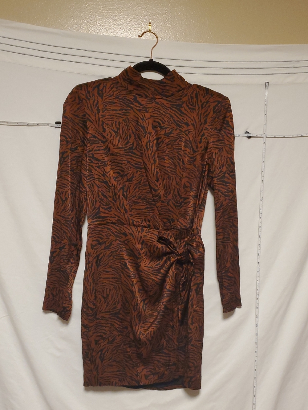 & Other Stories Brown and Black Zebra Print Faux Wrap Long Sleeve Dress Sz 6